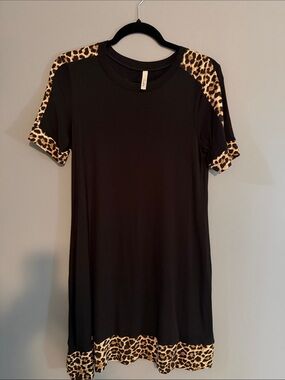 Celeste Black Tunic with Leopard Trim
